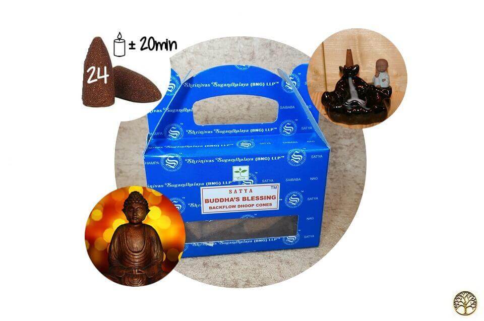 Wierook kegels boeddha's geluk, wierook waterval , Satya ~ geurhout.nl