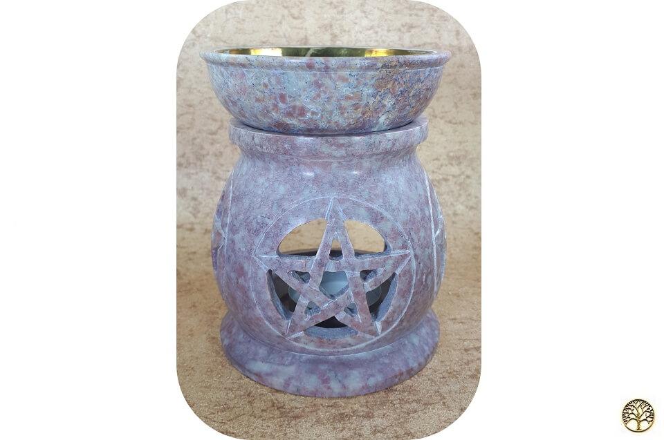 zeepsteen aromabrander Pentagram XXL koperen schaaltje ~ geurhout.nl